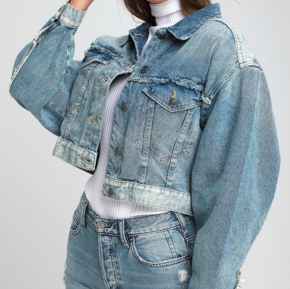 Free People Bedford Distressed Cropped Jacket Size Small